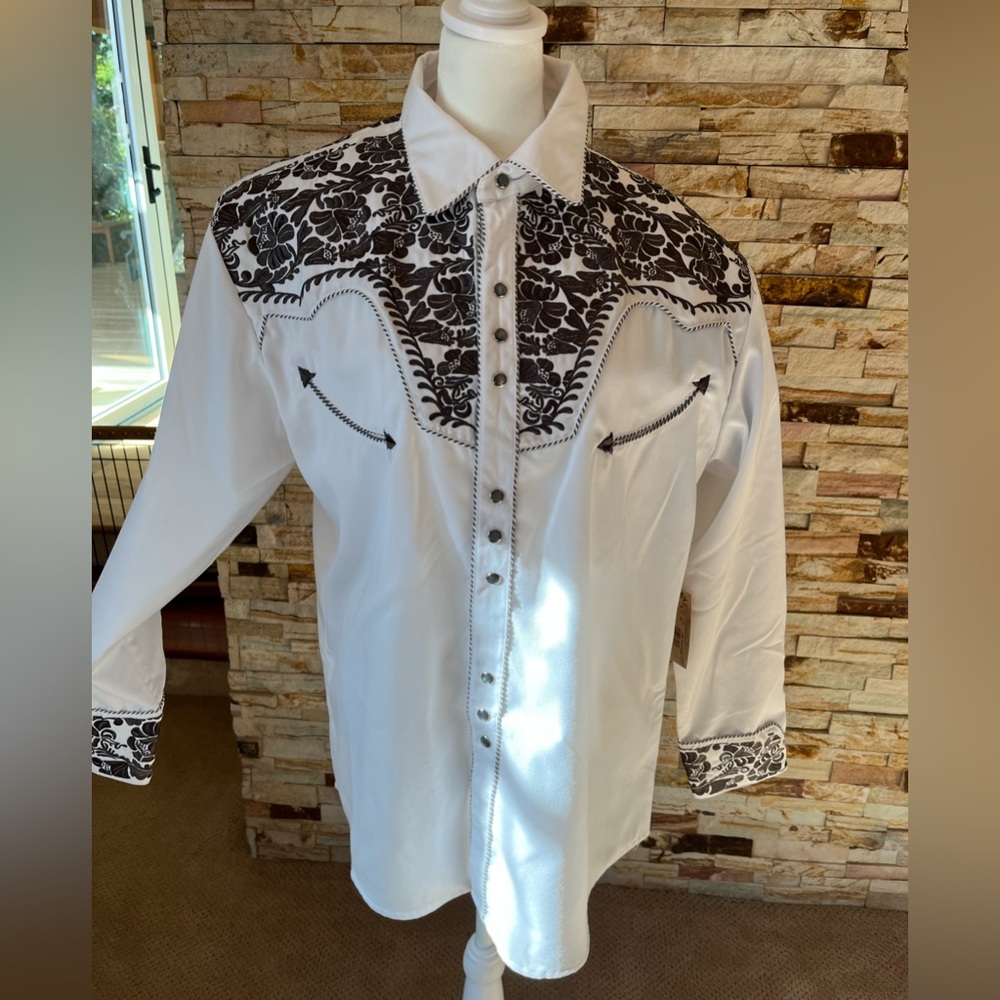 Scully White Black Floral Embroidered Western Blouse-BRAND NEW